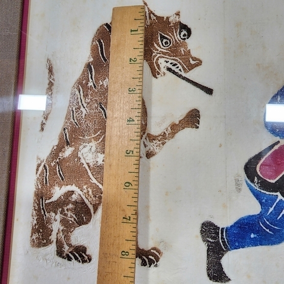 Chinese Temple stone rubbing Framed Art Lion chasing man - Picture 9 of 12